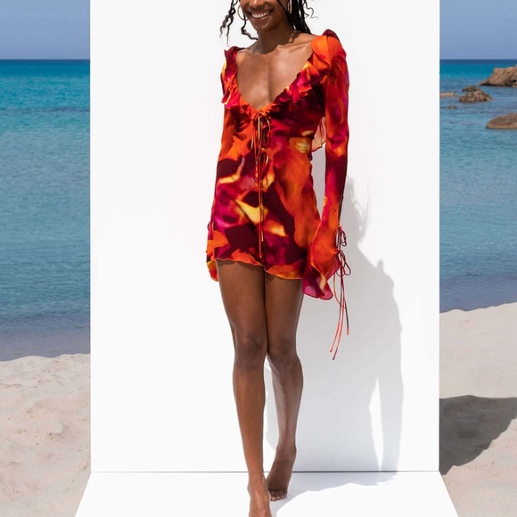 rat and boa orange ruffle dress strapless open back dress Rat & Boa Malika Dress  WMIYHire